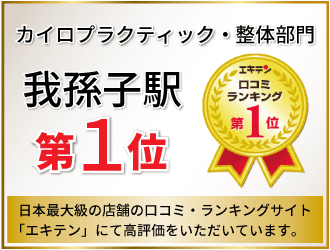 口コミ・ランキングサイト「エキテン」にて、カイロプラクティック部門で我孫子駅No.1の評価をいただいています