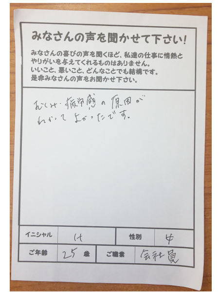 むくみ、疲労感の原因がわかってよかったです。